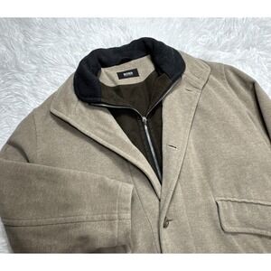 Hugo Boss Virgin Wool Overcoat Jacket Men's 42 Sandstone Heavyweight Winter Coat